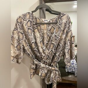 BB Dakota Beige and Black Snakeskin Wrap Top
